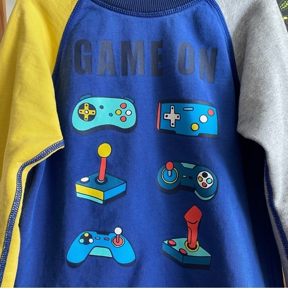 Hanna Andersson Blue Yellow Gray Colorblock Gamer Controls Crewneck Sweatshirt 6 - Picture 8 of 12